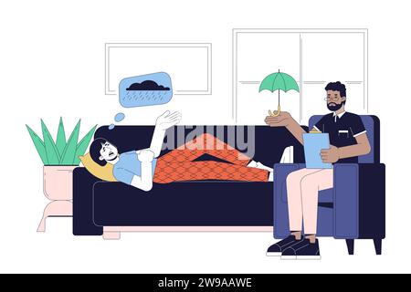 Beat winter blues with psychotherapy 2D linear illustration concept Stock Vector