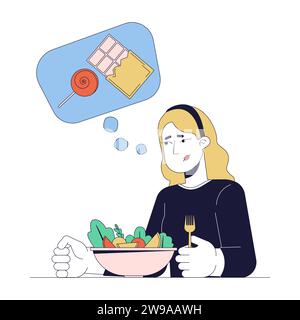 Sweet tooth depression 2D linear illustration concept Stock Vector