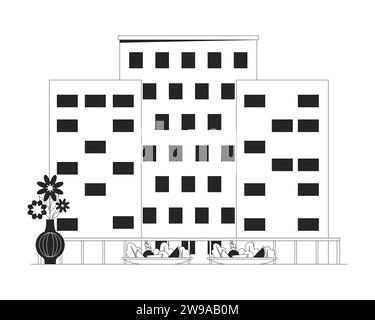 Roof date night with dinner black and white 2D line cartoon object Stock Vector