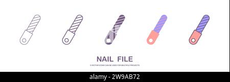 Nail File Icon, Nail Edge Grinder, Shaper, Smother Vector Art Illustration. 5 different styles Stock Vector