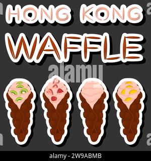 Illustration on theme big kit different types cone waffle with bubbles for dessert biscuit, waffle consisting of tasty cone shaped biscuit in bubbles, Stock Vector