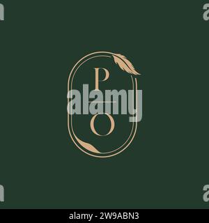 PO feather concept wedding monogram logo design ideas as inspiration Stock Vector