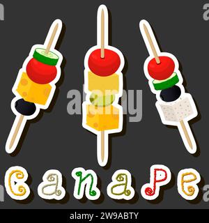 Illustration on theme big set various types beautiful tasty canape Stock Vector