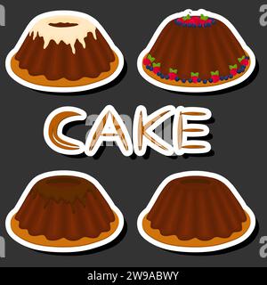 Illustration on theme big set different types dessert sweet berry cake, soft cake consisting of confectionery whipped cream, tasty cakes covered in fr Stock Vector