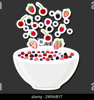 Illustration on theme big set different types dessert sweet milk cereal in bowl, cereal consisting of bowls filled with various ingredients Stock Vector