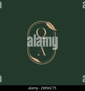 QA feather concept wedding monogram logo design ideas as inspiration Stock Vector