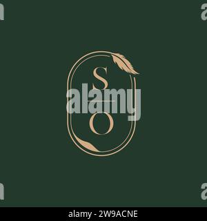 SO feather concept wedding monogram logo design ideas as inspiration Stock Vector