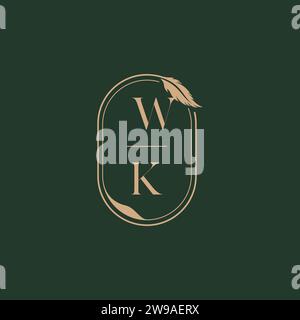WK feather concept wedding monogram logo design ideas as inspiration Stock Vector