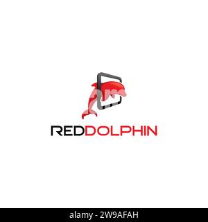 Red Dolphin Jump Logo. Dolphin Fish Logo Stock Vector