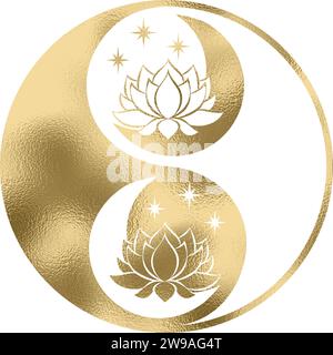 yin yang with lotus flower in gold with transparent background Stock Vector