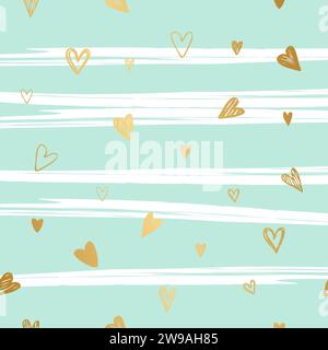 Hand drawn hearts seamless pattern, golden, decorative template Stock Vector
