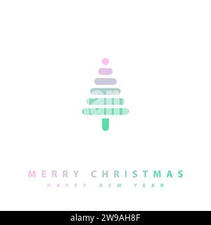Merry Christmas, Happy new year card with simple digital tree Stock Vector