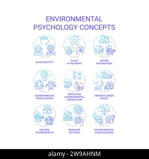 Gradient line icon set representing environmental psychology Stock Vector