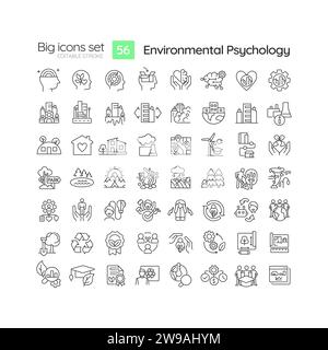 2D black big line icons set for environmental psychology Stock Vector