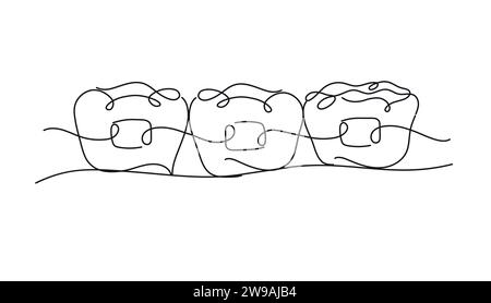 Teeth braces illustration drawing in flat line style on white color background Stock Vector