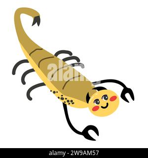 Cartoon happy insect scorpion - baby animal. Vector illustration in flat style, Can used for childish design. Cartoon character of scorpio. Can used for kids poster, card, label.  Stock Vector