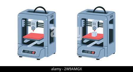 3d printer concept. Machine makes polymer volume object. Plastic abstract symbols made by 3d printer vector ullustration Stock Vector