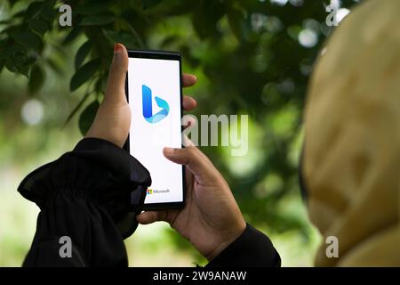 Dhaka, Bangladesh - 26 December 2023: Bing logo seen displayed on a smartphone. Bing is a search engine owned and operated by Microsoft. Stock Photo