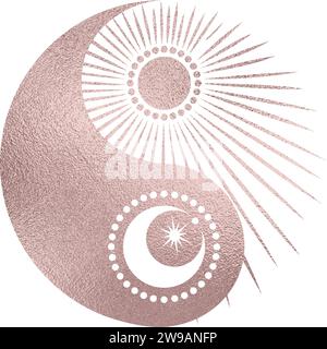 yin yang with sun and moon in rose grau foil texture with transparent ...