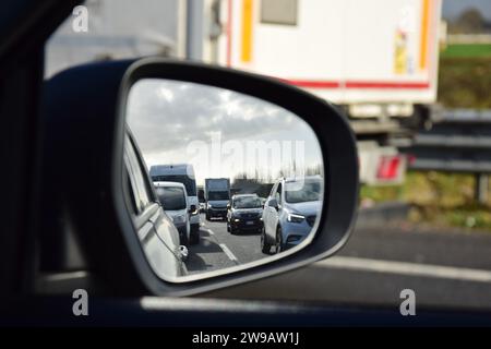 Clogged highways during holiday periods, long queues and accidents Stock Photo