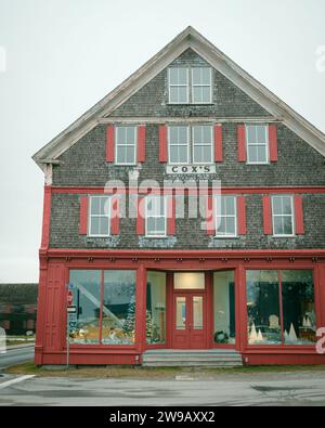 Coxs sign on old building, Shelburne, Nova Scotia, Canada Stock Photo