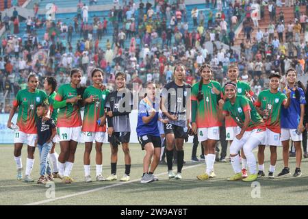 Bangladeshi footballers celebrate after win against Singapore in their FIFA friendly window with a thumping 8-0 win at the Birshreshtha Shaheed Mostaf Stock Photo