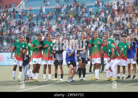 Bangladeshi footballers celebrate after win against Singapore in their FIFA friendly window with a thumping 8-0 win at the Birshreshtha Shaheed Mostaf Stock Photo