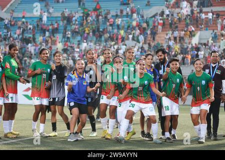 Bangladeshi footballers celebrate after win against Singapore in their FIFA friendly window with a thumping 8-0 win at the Birshreshtha Shaheed Mostaf Stock Photo