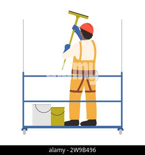 Wall painter working at height. Industrial climbers, renovation alpinist worker cartoon vector illustration Stock Vector
