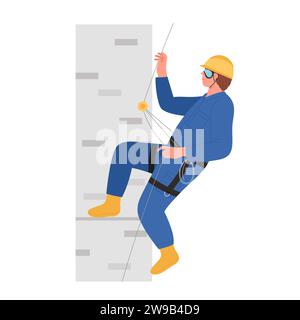 Industrial climber working at height. Risky outside work, construction alpinist cartoon vector illustration Stock Vector