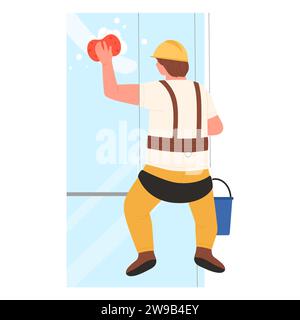 Cleaning service working at height. Window washer industrial climber cartoon vector illustration Stock Vector