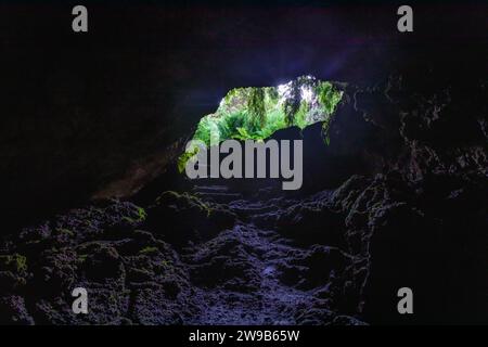 Lava tunnel of Furna de Frei Matias, Pico Island, Azores, Portugal Stock Photo