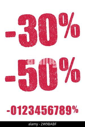 Vector illustration of the Percentage numbers in red ink stamp Stock Vector