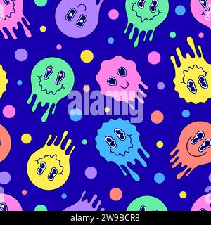 Seamless pattern with colorful melting emoticons on white background. Stock Vector