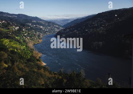 A view of the Douro River in the Douro Valley in late fall. Portugal. Stock Photo