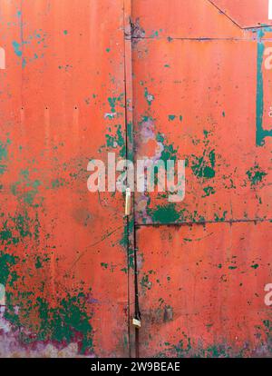 Metal door with very old peeling paint and rusty texture Stock Photo