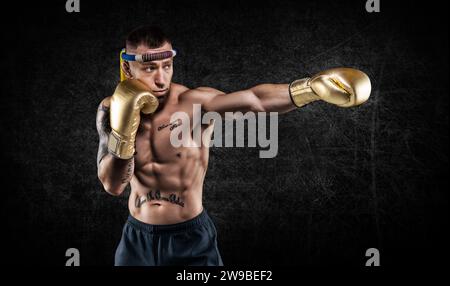 Portrait of a boxer of mixed martial arts. The concept of sports, mma, kickboxing. Mixed media Stock Photo