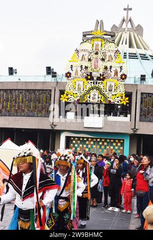 Indigenous Dancers during the Pilgrimage to the Villa Guadalupe, December, 2023. Stock Photo