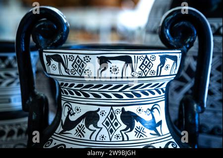 antique greek pottery with typical design hand made Stock Photo