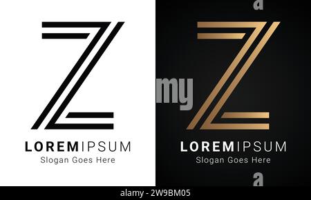 Luxury Initial ZZ Monogram Text Letter Logo Design Stock Vector