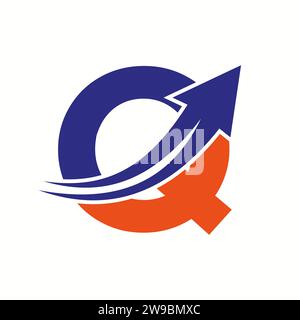 Financial Logo On Letter Q Concept With Growth Arrow Icon Stock Vector