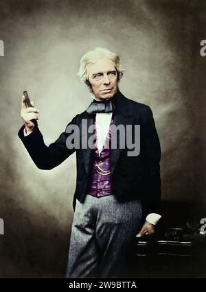 Portrait of Michael Faraday with glass bar. Circa 1850. Photograph by Maull & Polyblank. Stock Photo
