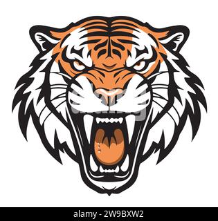 Angry Tiger growling sketch in color hand drawn in doodle style Vector illustration Stock Vector