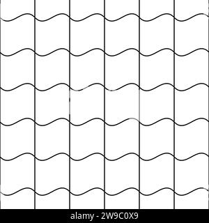 Roof seamless pattern. Wave tile. Repeating waves surface. Tiling repeat geometric grid. Repeated roofing design for prints. Black rooftop wavy line Stock Vector