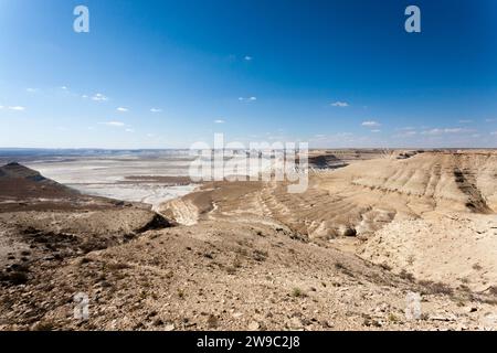 Bozzhira valley aerial view, Mangystau region, Kazakhstan. Beautiful central asia landmark Stock Photo