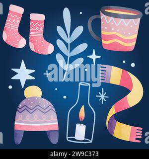 watercolor elements collection wintertime season design vector illustration Stock Vector