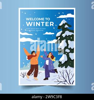 flat greeting cards collection winter season design vector illustration ...