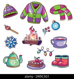 hand drawnelements collection wintertime season design vector illustration Stock Vector