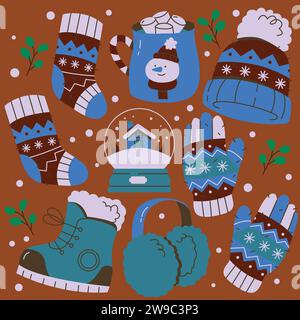 flat elements collection wintertime season design vector illustration Stock Vector