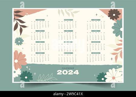 flat 2024 calendar template design vector illustration Stock Vector